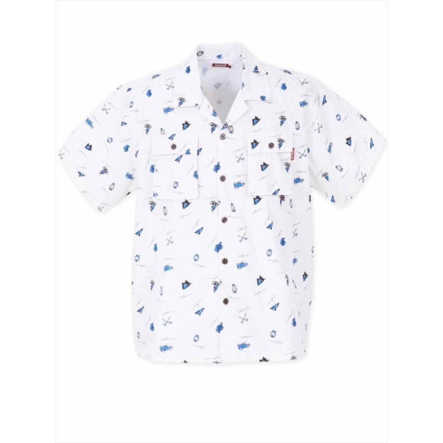 開襟シャツ 半袖 メンズ オープンカラー 総柄 サマーシャツ ベンチ