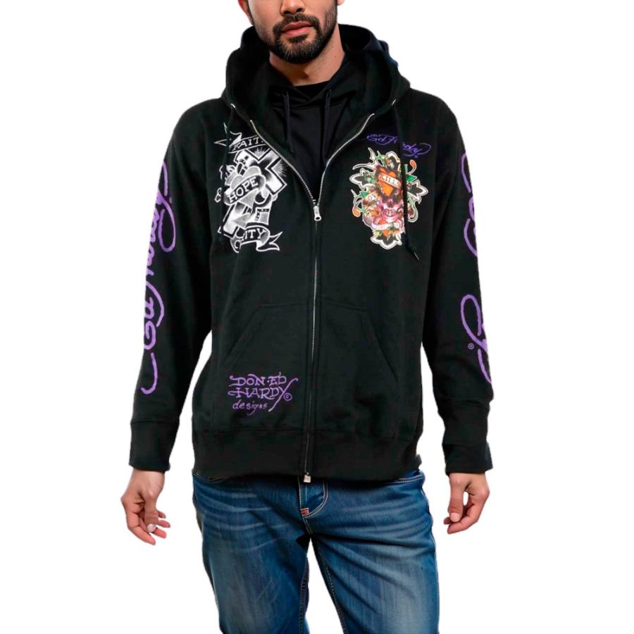 パーカー 大きいサイズ メンズ Ed Hardy ドクロ スカル プリント 刺繍