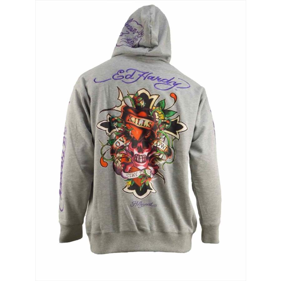 パーカー 大きいサイズ メンズ Ed Hardy ドクロ スカル プリント 刺繍