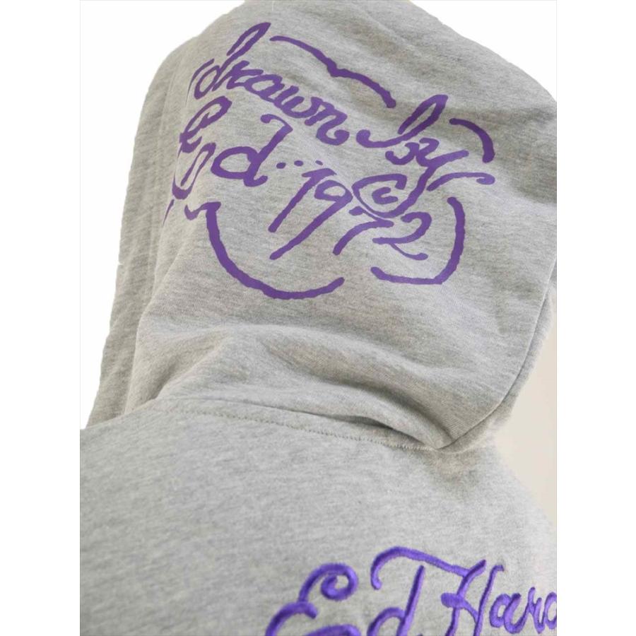 ED HARDY 刺繍 紫パーカー パーカー 大きいサイズ メンズ Ed Hardy ドクロ スカル プリント 刺繍