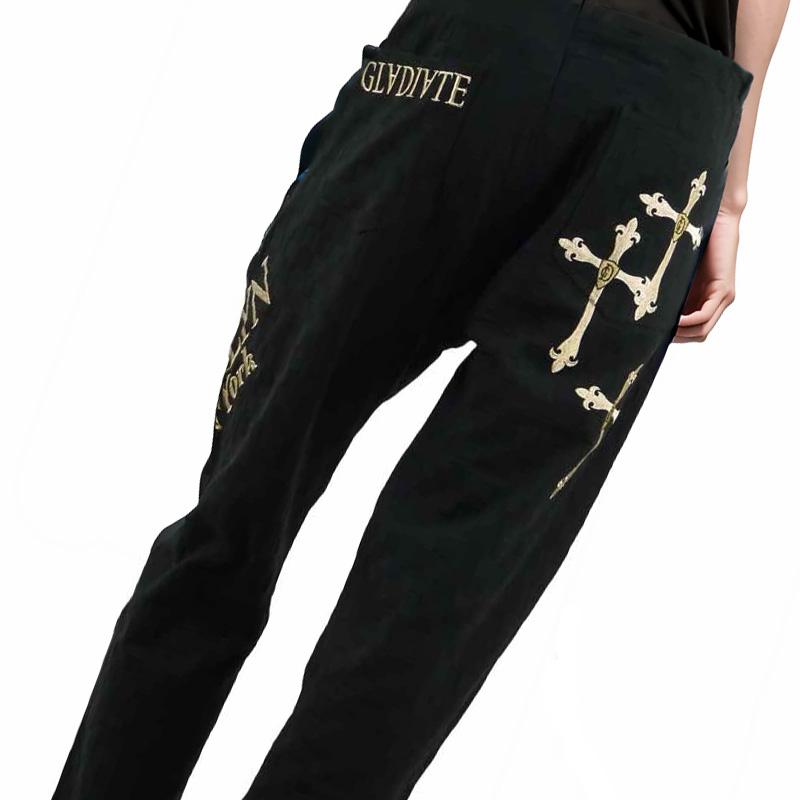 ストレッチパンツ 大きいサイズ メンズ クロス 刺繍 ロゴ お洒落