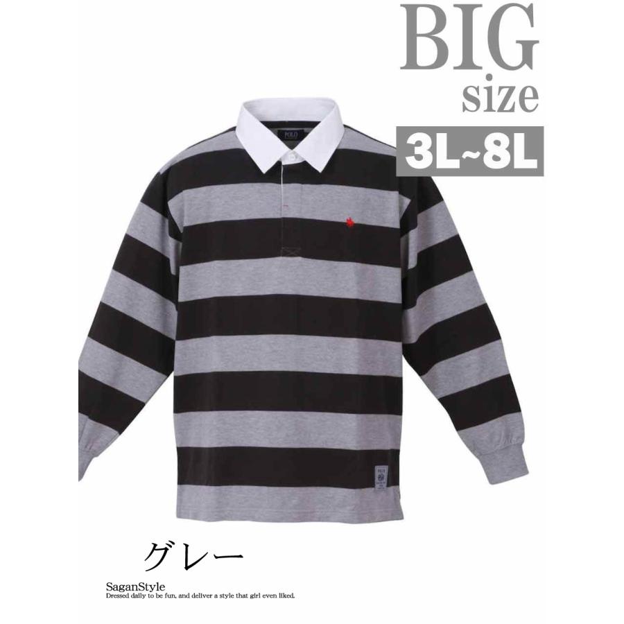 大きいサイズ3L〜8Lメンズ】長袖ボーダーラガーシャツ クレリック