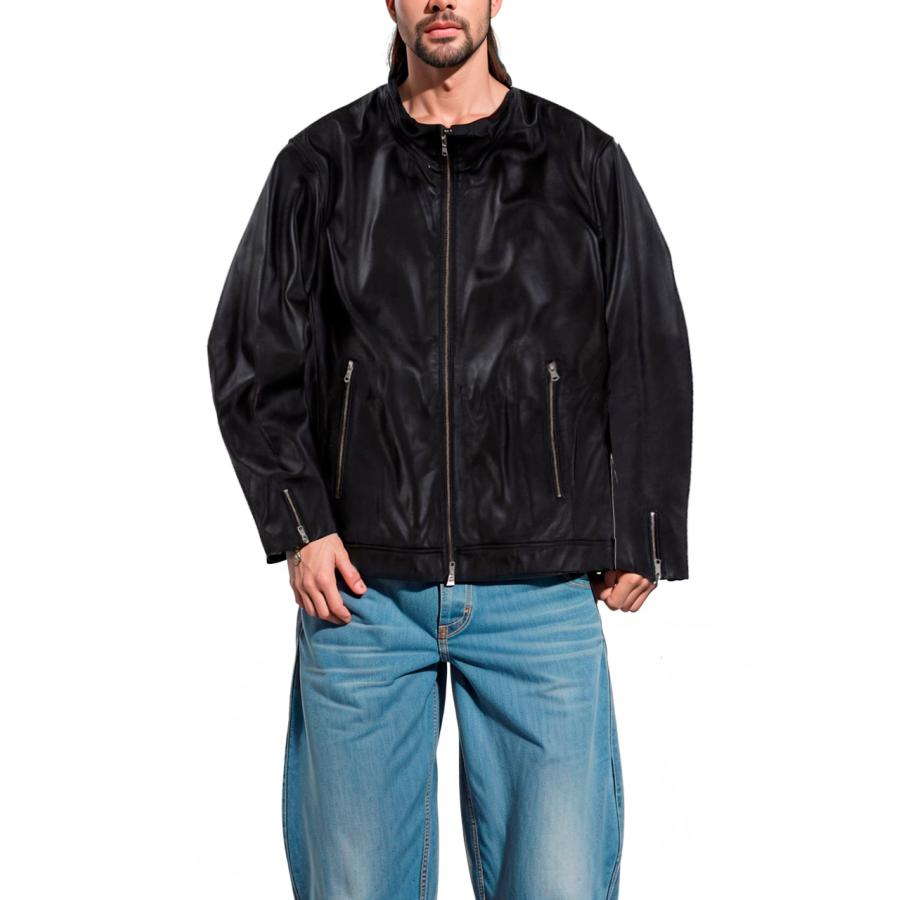 【美品】TETE HOMME スタンドカラーシープレザージャケット　大きいサイズ TETE HOMME（テット オム） レザージャケット 大きいサイズ メンズ 羊