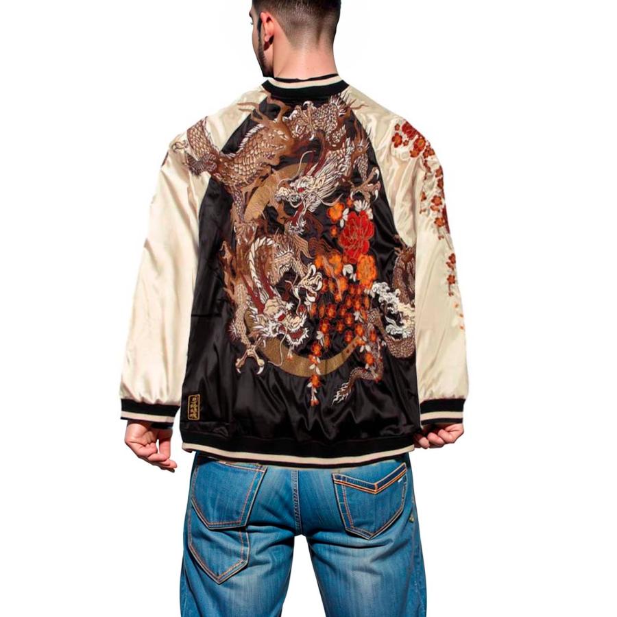 絡繰魂ドラゴン刺繍 サテン スカジャン 【公式通販】
