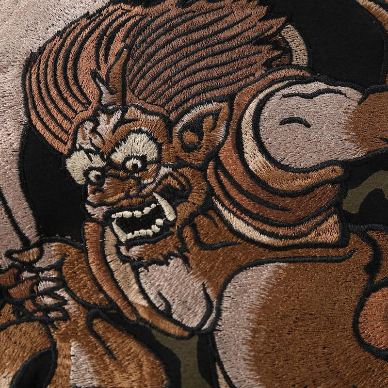 絡繰魂 Tシャツ 風神雷神 大きいサイズ メンズ 和柄 刺繍 プリントT