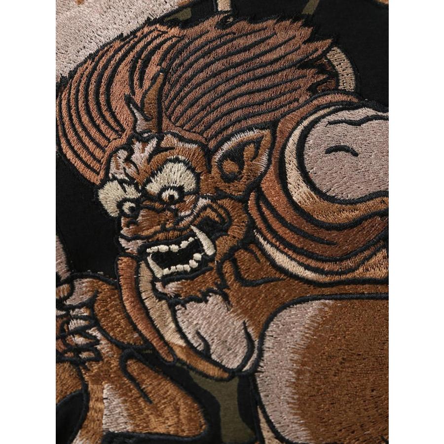 絡繰魂 Tシャツ 風神雷神 大きいサイズ メンズ 和柄 刺繍 プリントT