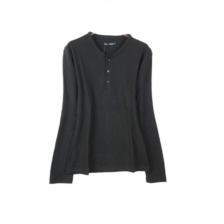 ヘンリーネックTシャツ カットソー ワッフル メンズ 長袖Tシャツ T