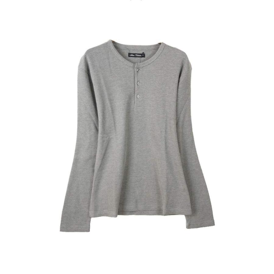 ヘンリーネックTシャツ カットソー ワッフル メンズ 長袖Tシャツ T