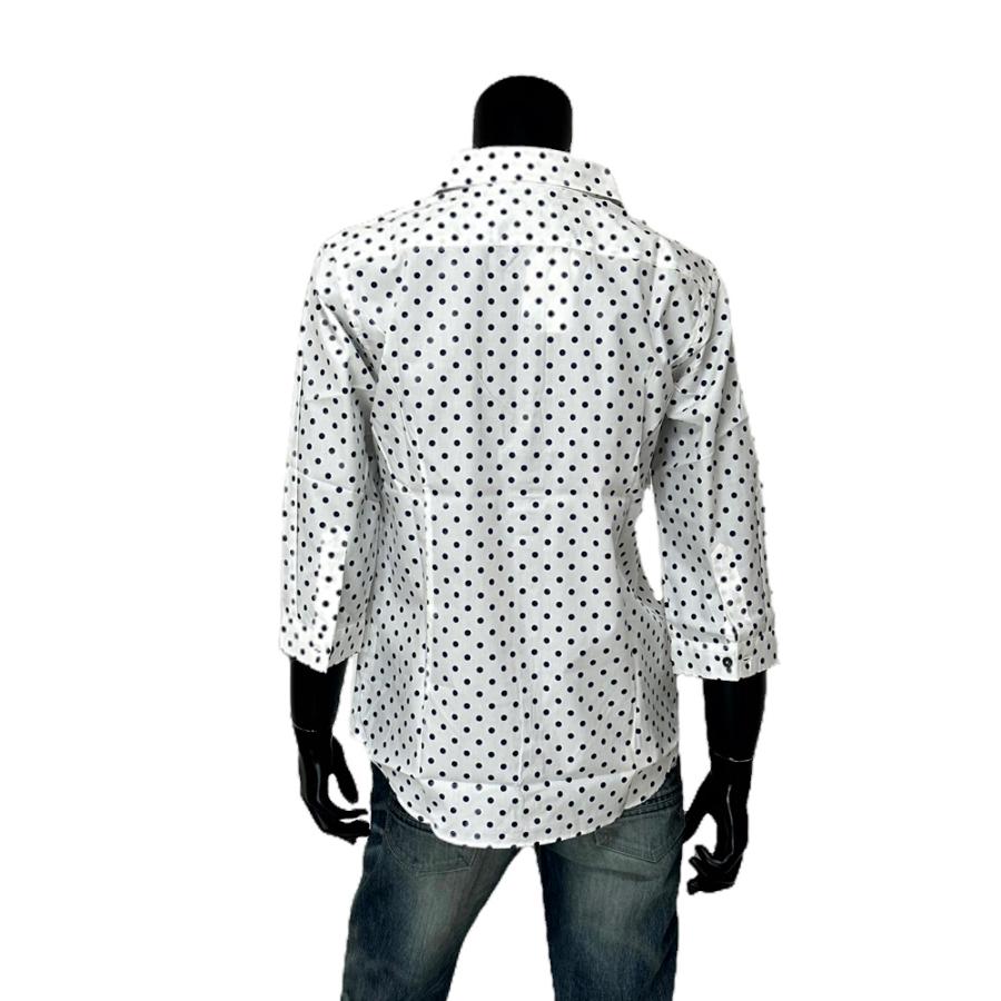 GREYSON 水色 ドット柄 シャツ Mサイズ 小さいサイズ】モダンドット柄シフォンブラウス/洗える （シャツ