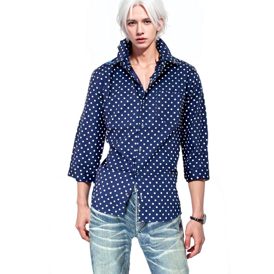 メンズ 男性 服 トップス キレイメ系トラッド水玉ドット柄7分袖 メンズ 男性 服 トップス キレイメ系トラッド水玉ドット柄7分袖