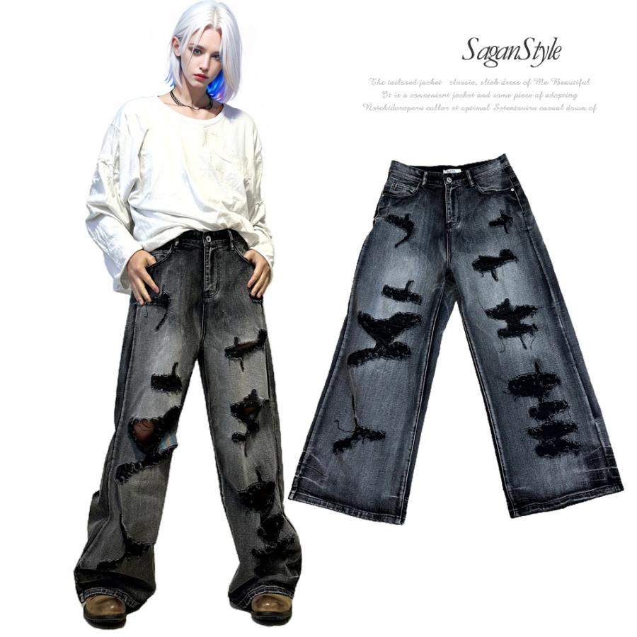 HALB TETE HOMME オーバサイズ ボタンフライ クラッシュ デニム HALB TETE HOMME オーバサイズ ボタンフライ クラッシュ デニム