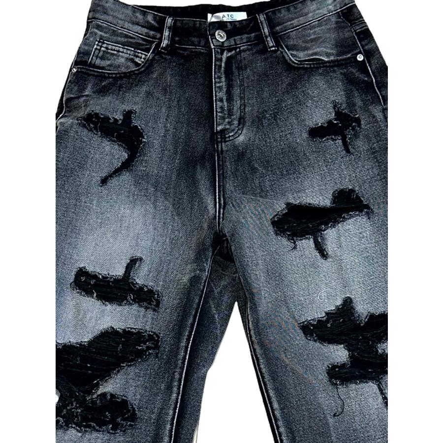 HALB TETE HOMME オーバサイズ ボタンフライ クラッシュ デニム HALB TETE HOMME オーバサイズ ボタンフライ クラッシュ デニム