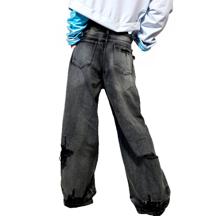 デニム ジーンズ セットアップ オーバーサイズ クラッシュ y2k デニム パンツ クラッシュ ポケット 韓国 ストリート系 ダンス 衣装