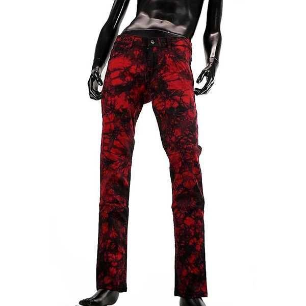 スキニーパンツ ゴシック系 ムラ染め ストレッチ メンズ レッド