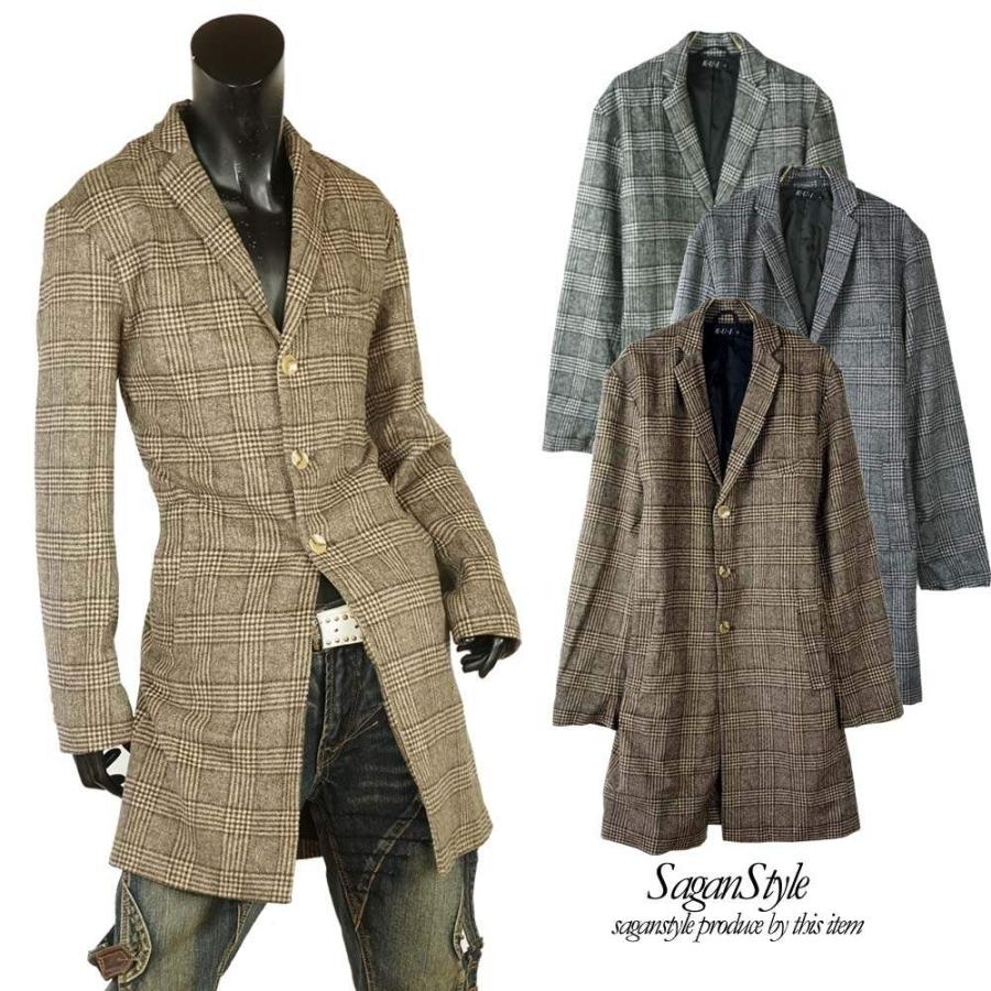 チェスターコート ロングコート チェック柄コート グレンチェック メンズ チェスターコート コート チェスター アウター 全3色 新作 コート 防寒 K 01 Saganstyle Yahoo 店 通販 Yahoo ショッピング