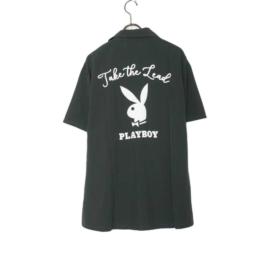 90's PLAYBOY オールオーバープリント 半袖 開襟シャツ 黒　Sサイズ 送料無料】PLAYBOY プレイボーイ メンズ 男性 ユニセックス オープン