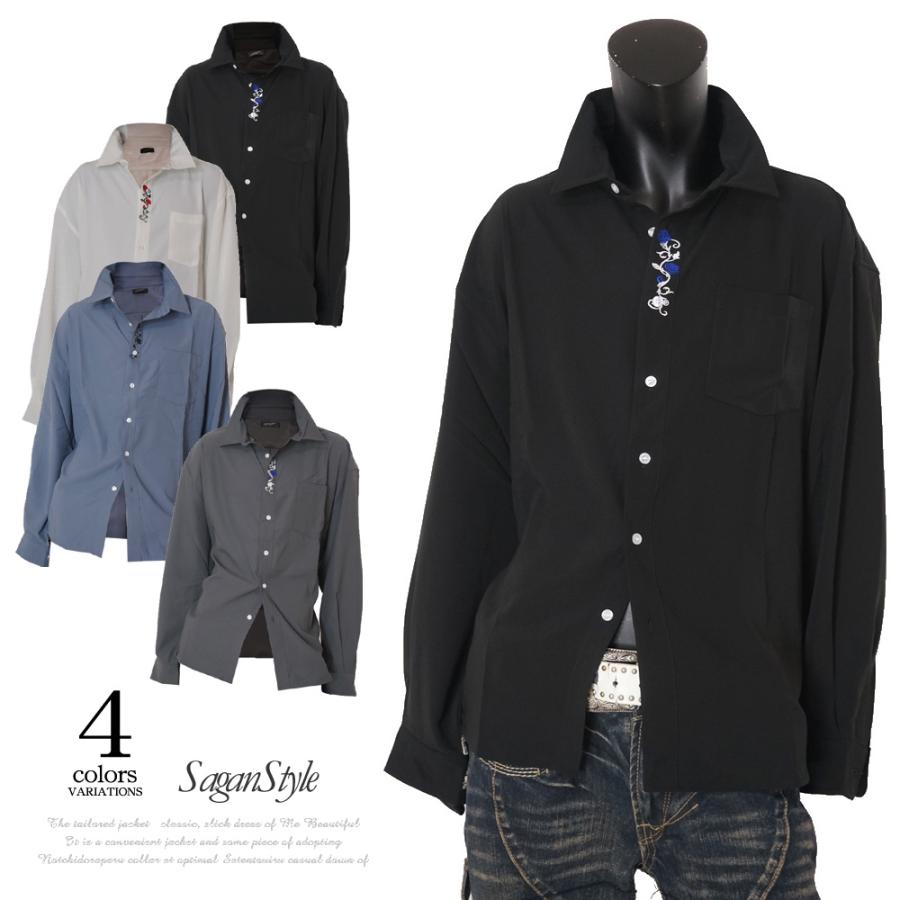 メンズ 男性 服 トップス 薔薇刺繍入りオーバーサイズシャツ バラ