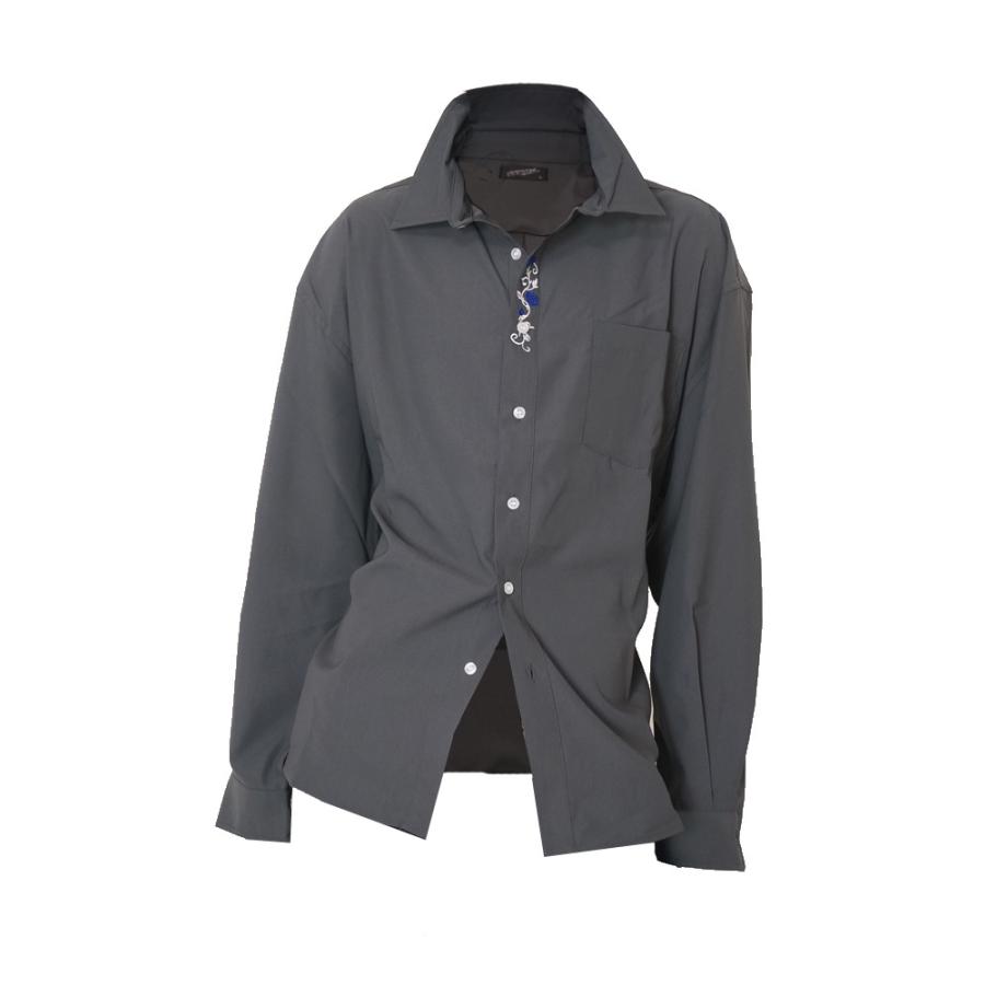 メンズ 男性 服 トップス 薔薇刺繍入りオーバーサイズシャツ バラ