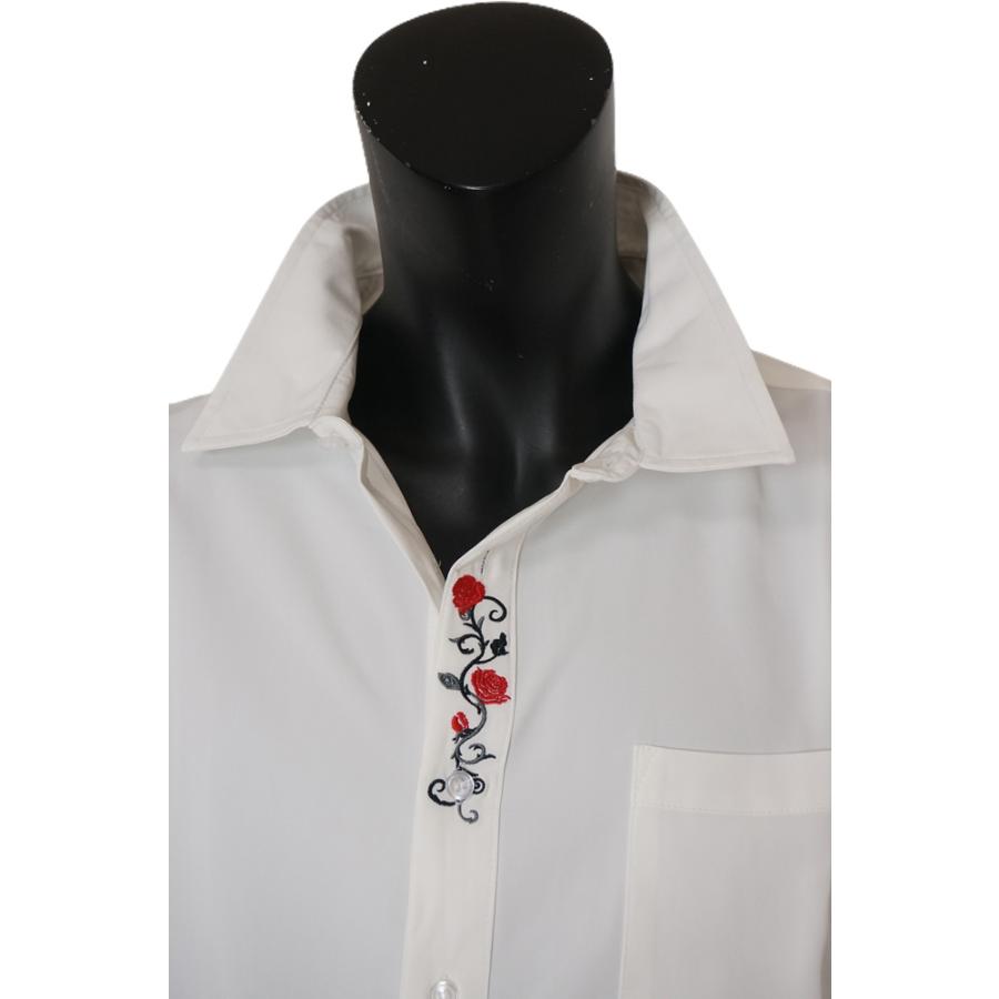 メンズ 男性 服 トップス 薔薇刺繍入りオーバーサイズシャツ バラ