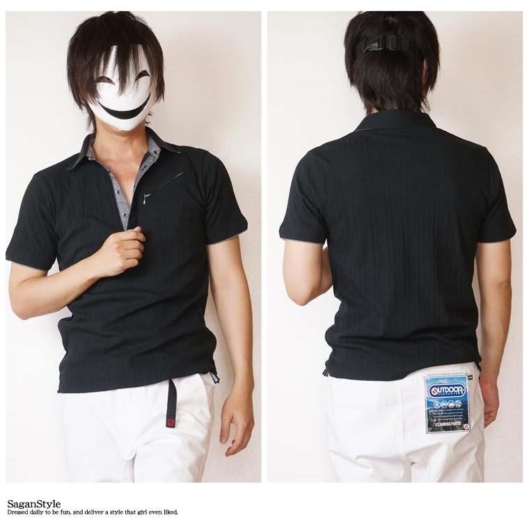 送料無料】ポロシャツ メンズ 襟裏切り替え 切り替え ストライプ 切替