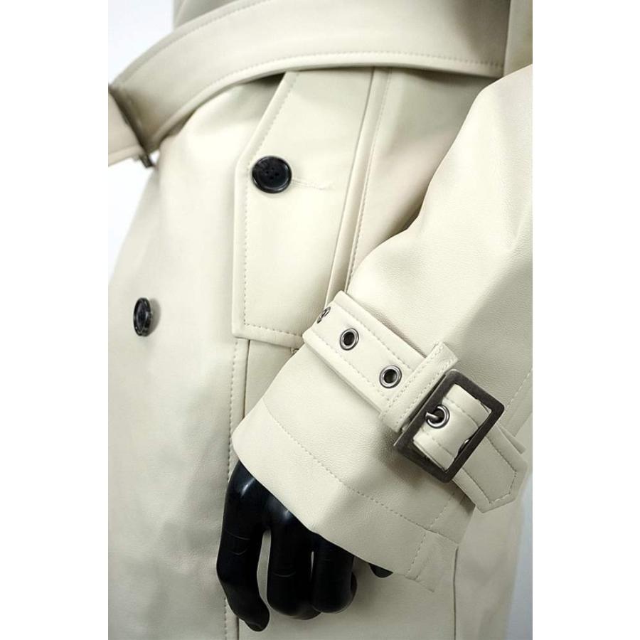 PUレザーロング丈トレンチコート メンズ レザーコート ロングコート