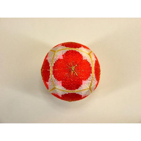 柳川まり小まり20cm【六つ花赤梅】耐光堅牢染手作りてまり・さげ