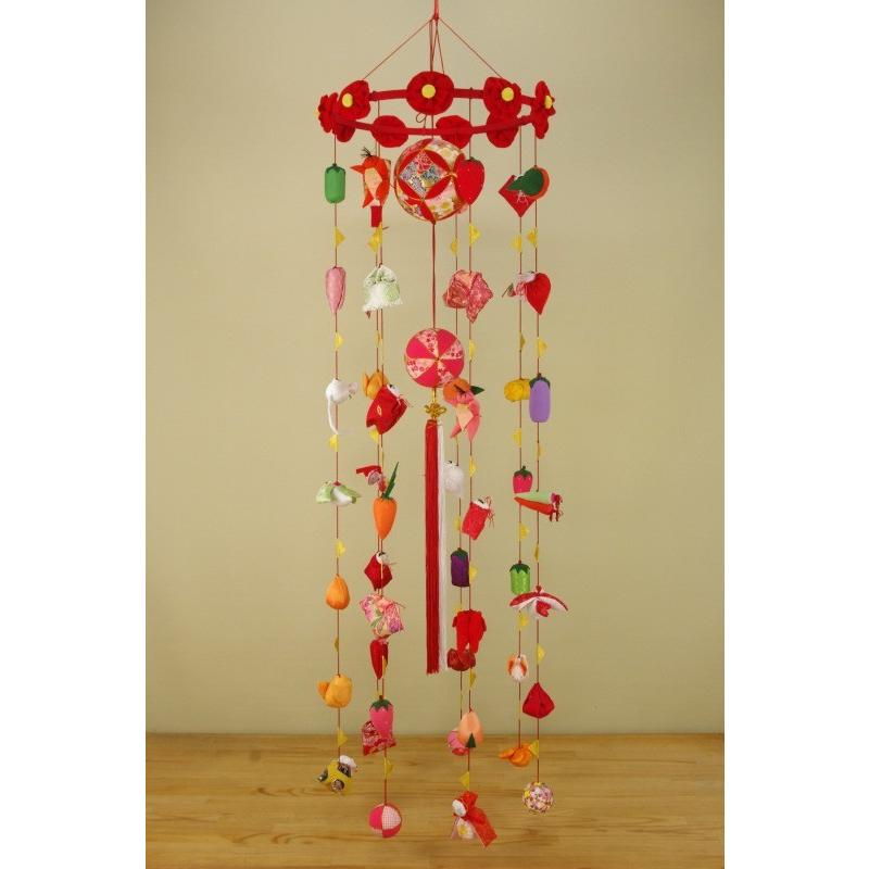 さげもん型つるし雛台付 (大) 49細工さげ二連毬つるし飾り