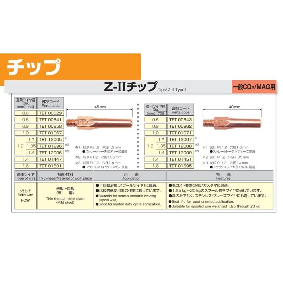 Panasonic純正品 CO2/MAG溶接用ZIIチップ 1.2mm L40 TET12008(10本入)