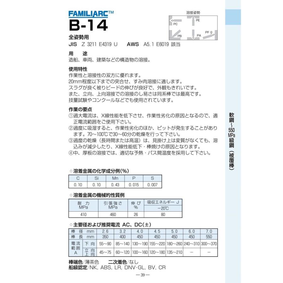 神戸製鋼 被覆アーク溶接棒 B-14 3.2mm 20kg（5kgx4箱） : SA