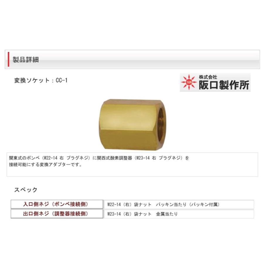 阪口製作所 ボンベ変換アダプター 変換ソケット（メンソケット）CC-1