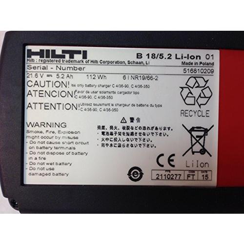 海外 Hilti CPC B 18 5.2 ah 112 wh 21.6 v 18+Vリチオンコードレス