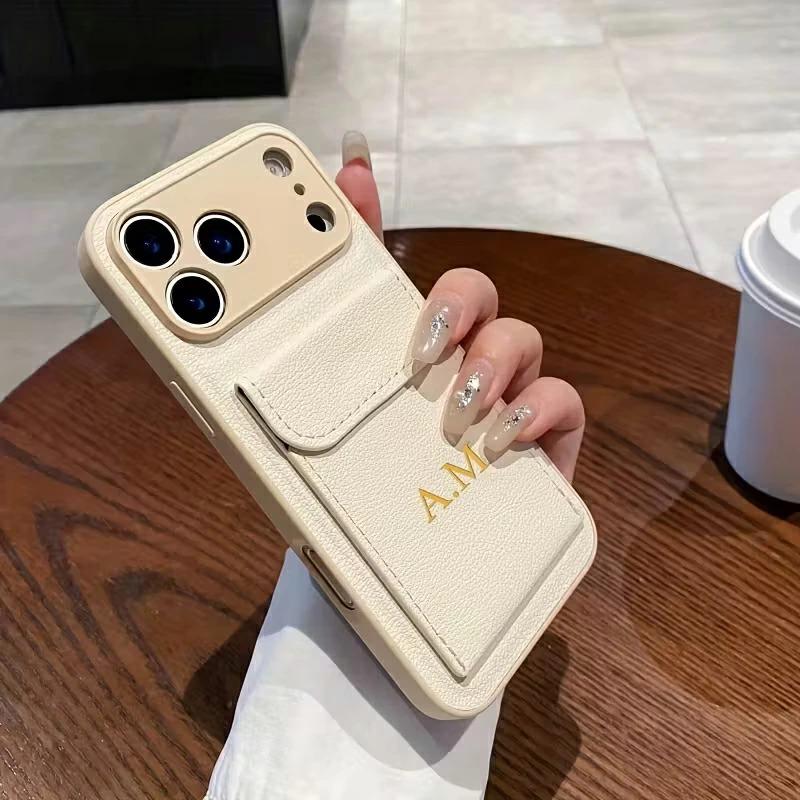 iPhone17Pro ケース 背面ポケット付き 名入れ カスタマイズ PUレザー