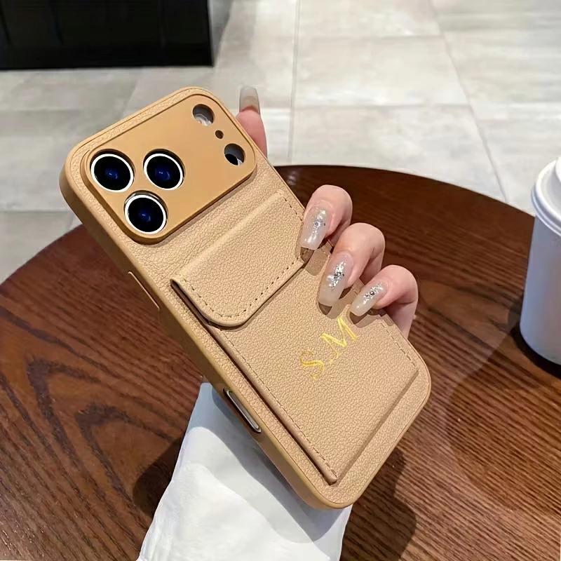 iPhone17Pro ケース 背面ポケット付き 名入れ カスタマイズ PUレザー