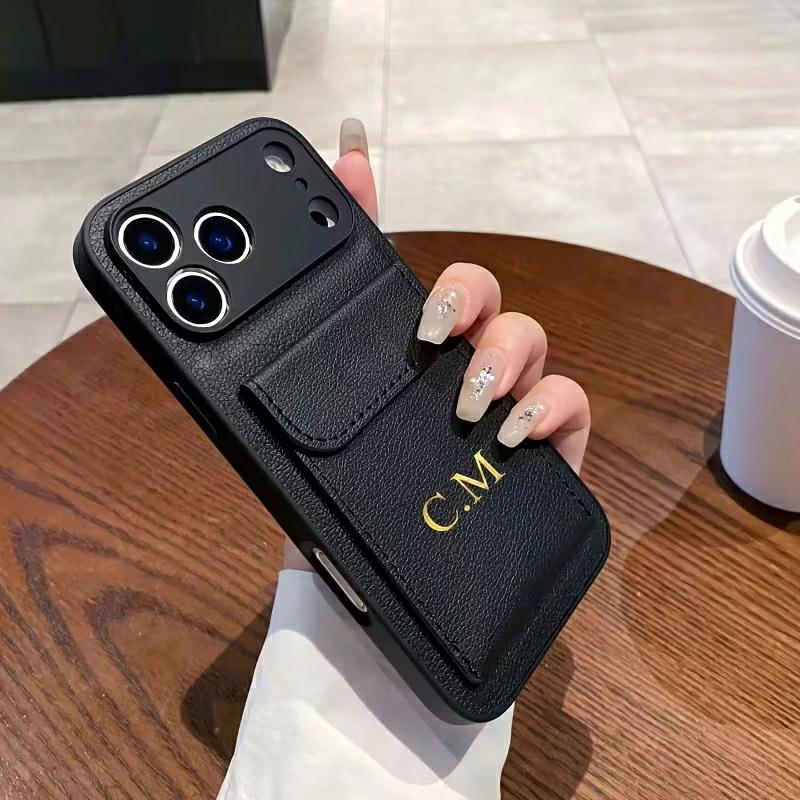 iPhone17Pro ケース 背面ポケット付き 名入れ カスタマイズ PUレザー