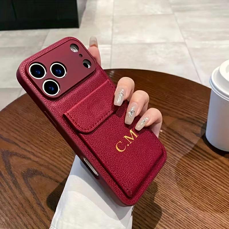 iPhone17Pro ケース 背面ポケット付き 名入れ カスタマイズ PUレザー