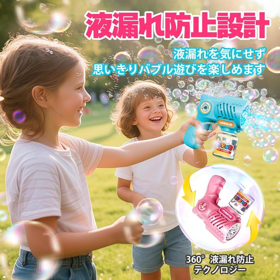 シャボン玉 電動 バブルガン 2本セット 液漏れ防止 予備ボトル付 自動