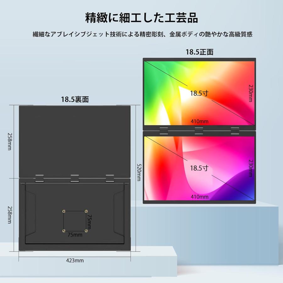 デュアル モバイルモニター 18.5インチ 2画面 折りたたみ FHD 1080p 防