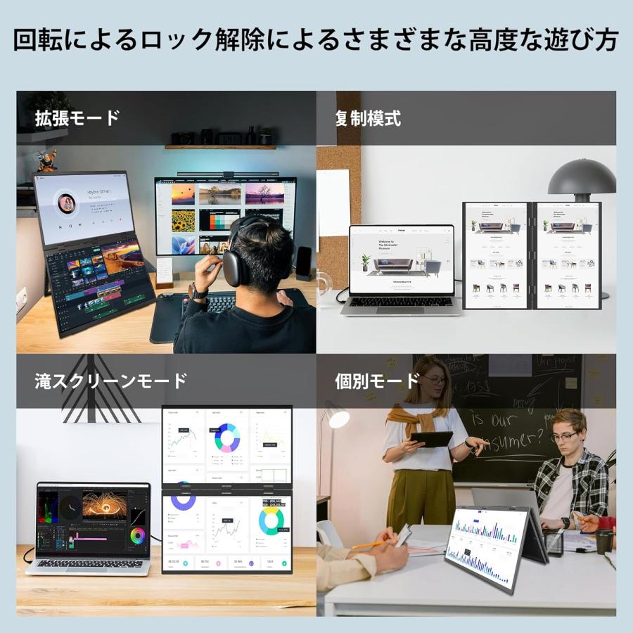 デュアル モバイルモニター 18.5インチ 2画面 折りたたみ FHD 1080p 防