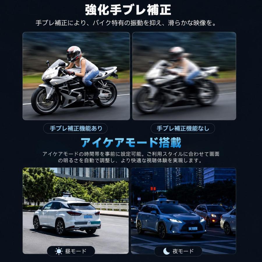 バイク用 ドライブレコーダー 6.25インチ 大画面 前後2K 画面分割