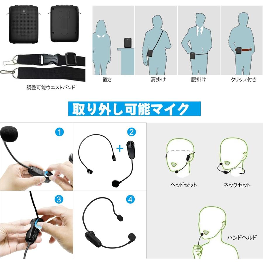 拡声器 家庭用 ポータブル拡声器 15W ハンズフリー スピーカー 拡声器 スピーカー 小型 ハンズフリー 2600mAh マイク 拡声器セット スピーカー 高音質 ステレオ_3