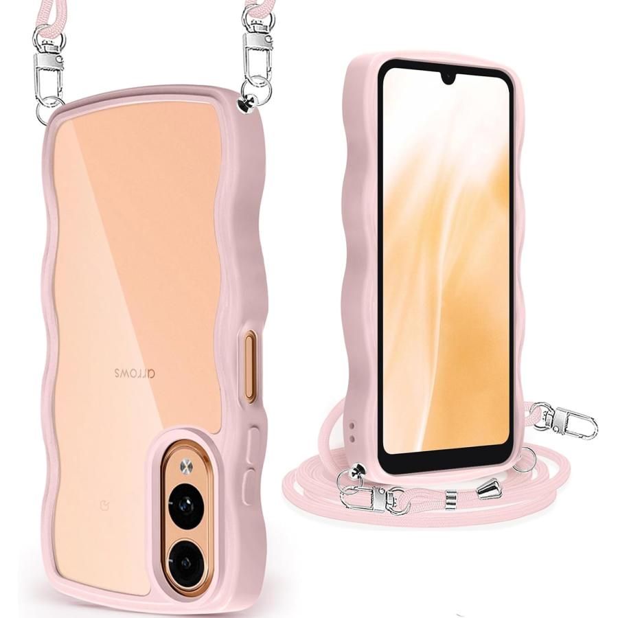 未使用近arrows We2 本体 ピンク クリアケース、画面付き Arrows We2 F-52E ケース ウェーブ クリア ショルダー ストラップ付き