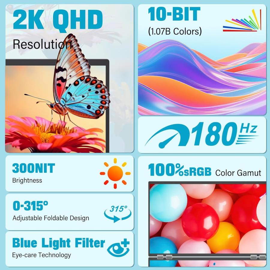 デュアルモバイルモニター 23.8インチ 2画面 180Hz 2K 2560×1440 QHD