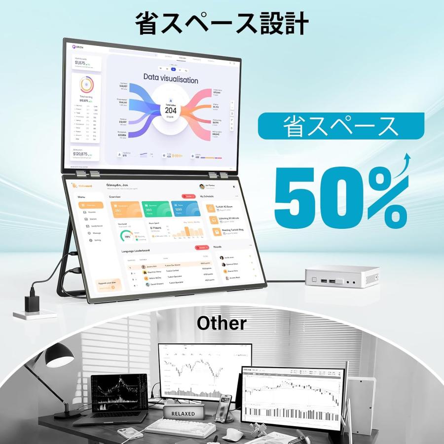 デュアルモバイルモニター 23.8インチ 2画面 180Hz 2K 2560×1440 QHD