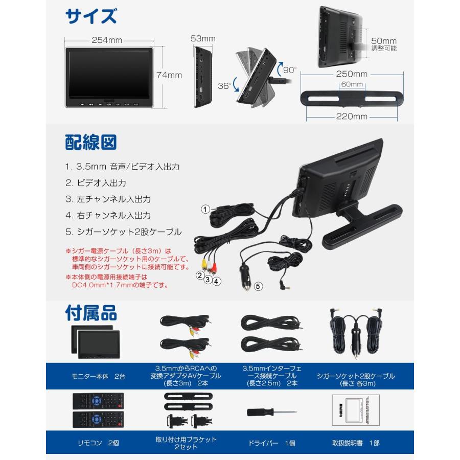 ヘッドレストモニター 10.1インチ 2台セット ポータブル Blu-ray dvd