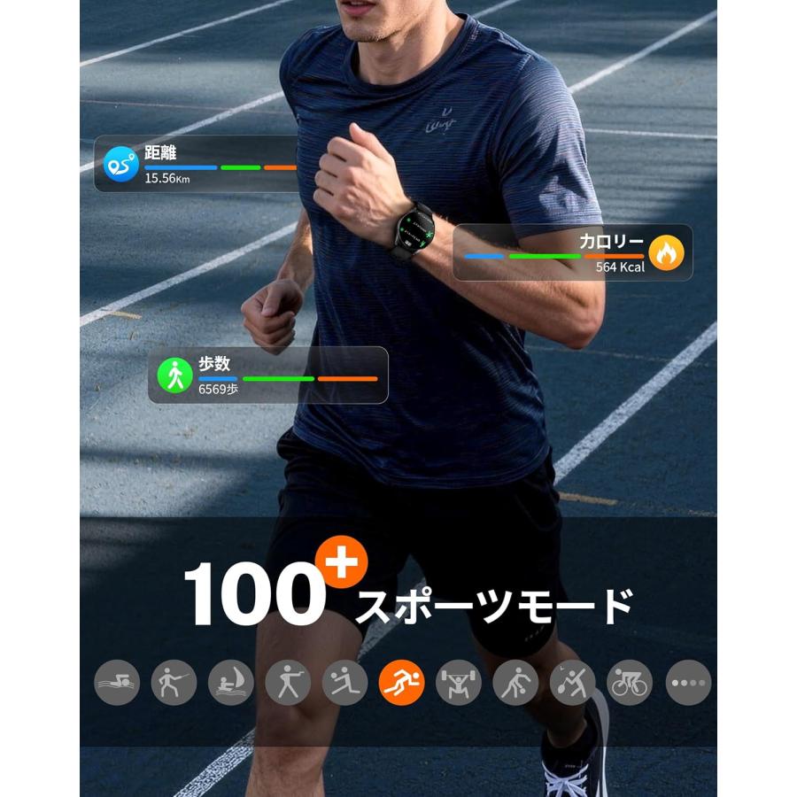メンズ レディース スマートウォッチ 1ATM防水 スポーツウォッチ 運動軌跡記録 丸型腕時計 ロングバッテリー 24時間睡眠管理 Bluetooth5.3通話 メッセージ通知の画像