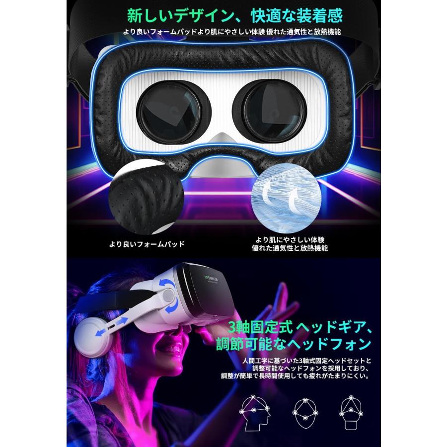 VRゴーグル VRヘッドセット ヘッドホン付き Bluetooth接続 ピント調節