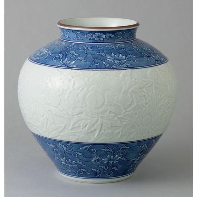 有田焼 7寸明型花瓶 唐草牡丹彫 Y229-W