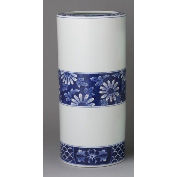 傘立て 陶器 有田焼 傘立15寸 染付菊詰  Y401-C