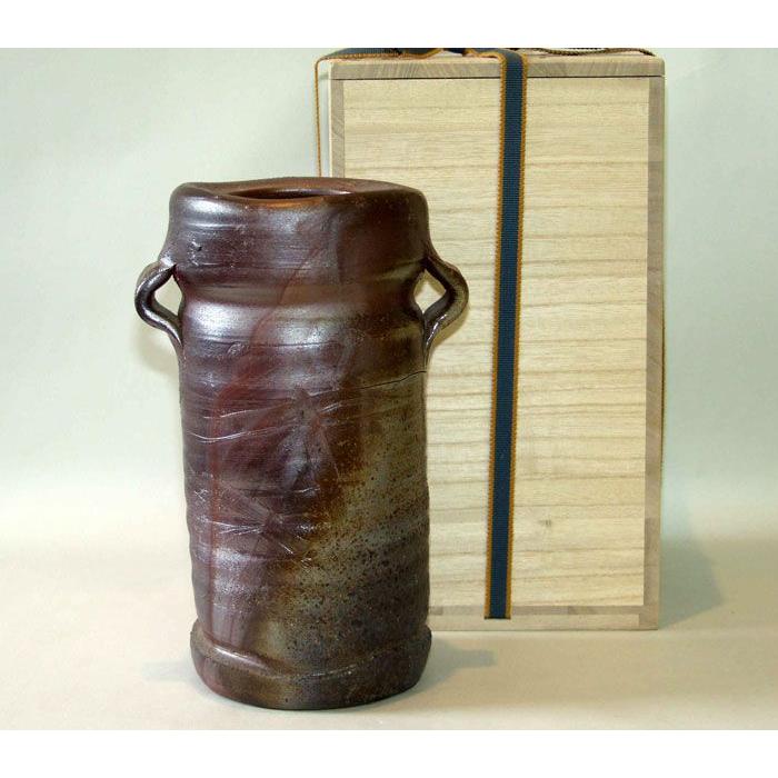 備前焼陶器製フラワーベース 茶色