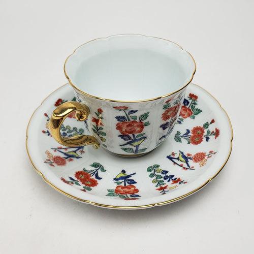 其泉窯 有田焼 マイセン写し 色絵草花文 コーヒー碗皿| おしゃれ